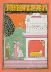 寝室に近づく恋人たち、マルワ、1680年頃 作： Indian School